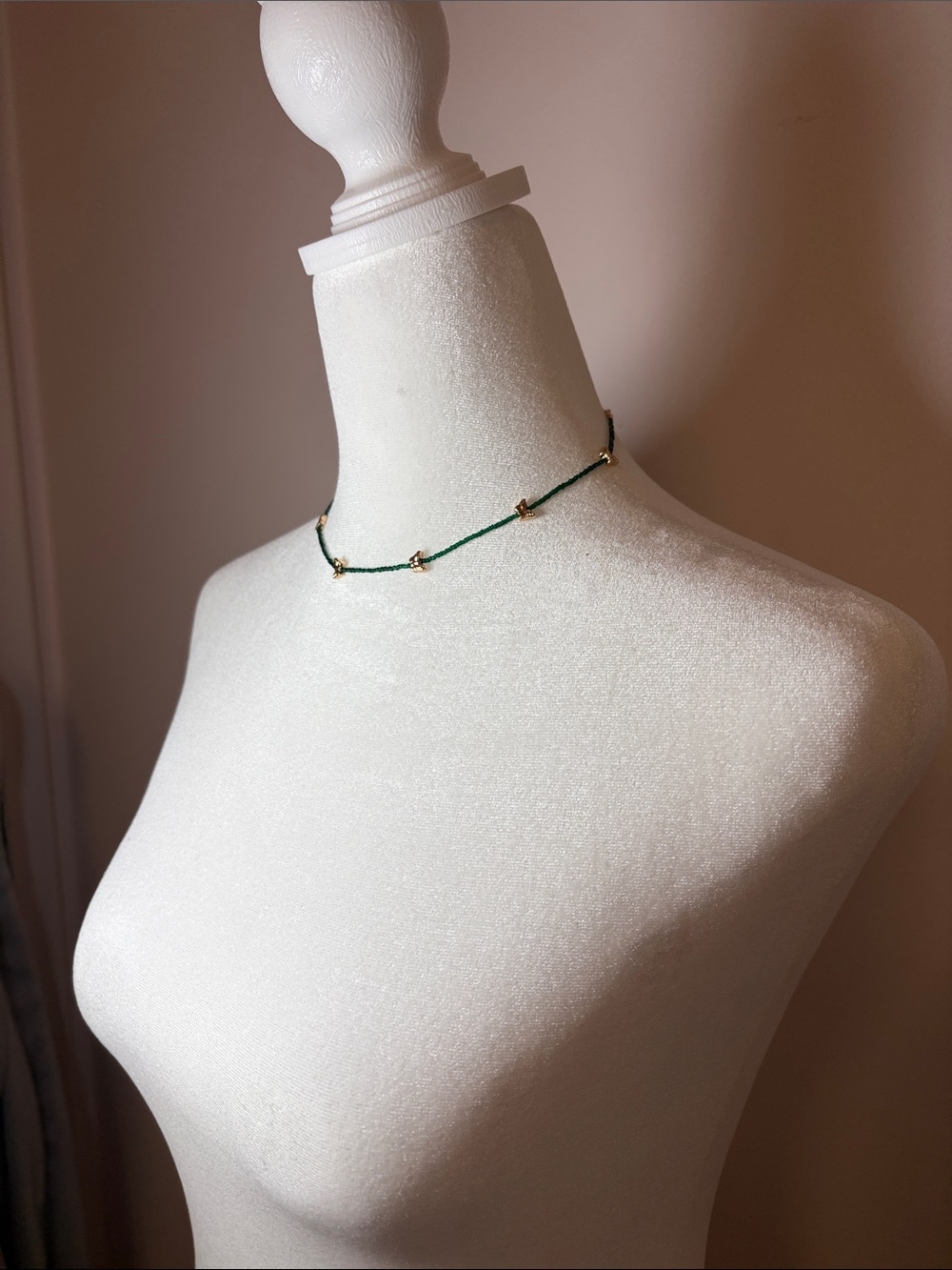 Delicate Green Beaded Butterfly Necklace - Picture 3 of 3